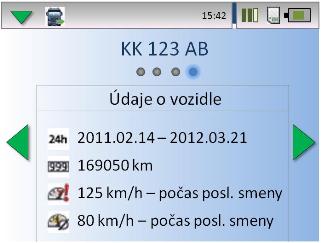 Stav odometra km, Max. rýchlosť a priemerná rýchlosť vozidla počas posl. smeny