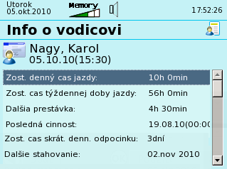 Informácie o dátumoch a časoch vodiča